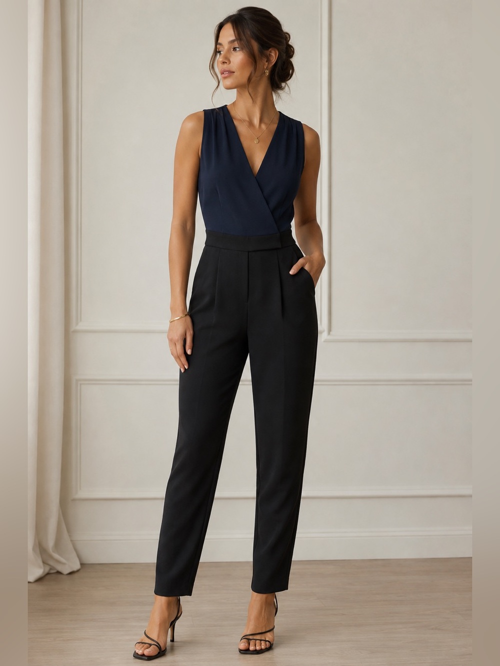 Vince x Barneys New York Jumpsuit Navy Black Wrap Front Sleeveless US 2